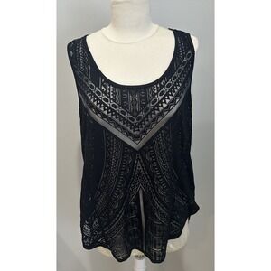 Y2K Mossimo Black Sheer Aztec Top Boho Grunge Size Large Women's